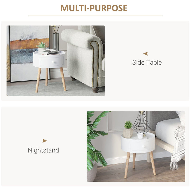 Modern Round Wooden Coffee Table Storage - White Homcom