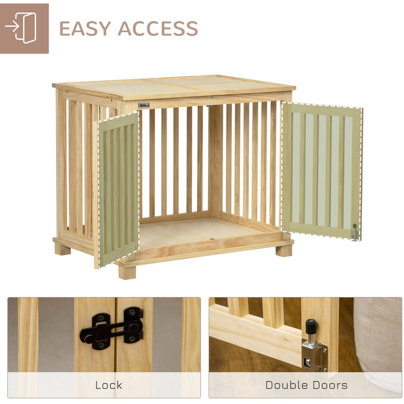 PawHut Medium Dog Crate with Cushion - Wooden