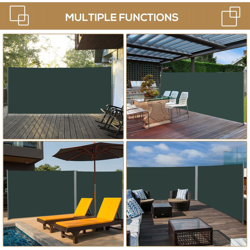 Outsunny 3 x 2m Retractable Sun Side Awning Screen Fence Patio Garden Wall Balcony Screening Panel Outdoor Blind Privacy Divider, Dark Grey Outsunny