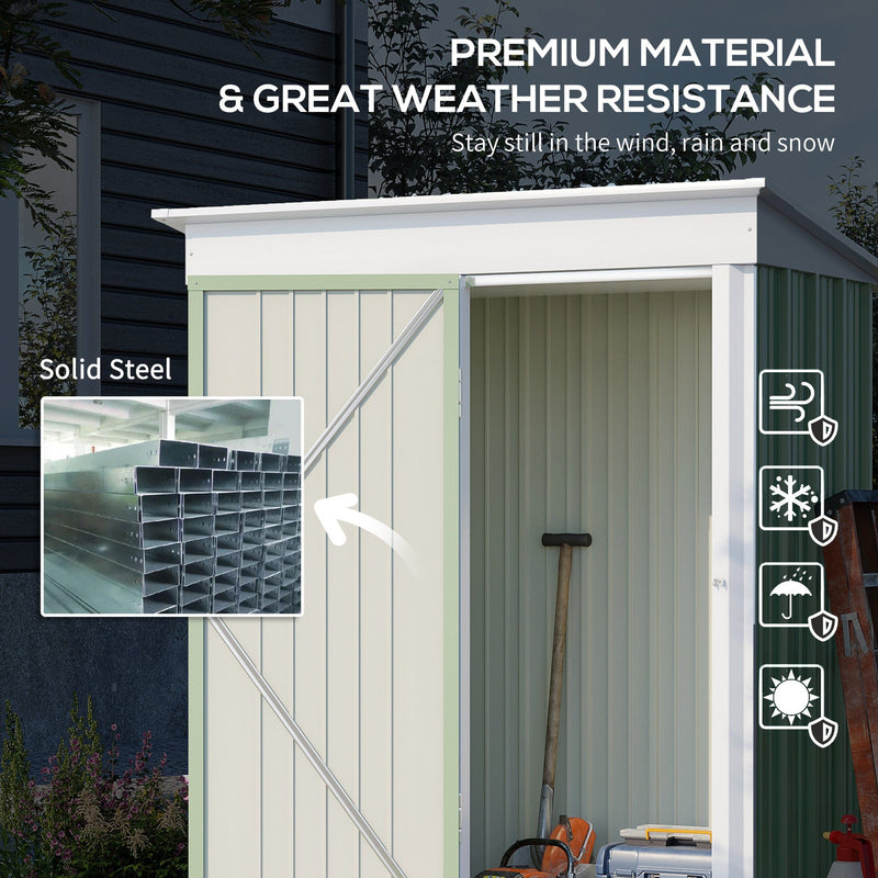 5x3 Green Metal Garden Tool Storage Shed, Green