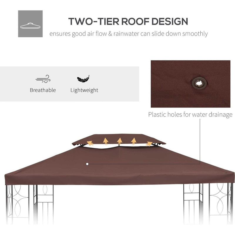 Waterproof Gazebo Canopy Replacement 3x4m, Coffee (Top Only)