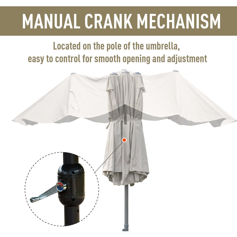 4.6m Double Sided Parasol With Crank Handle, Cross Base