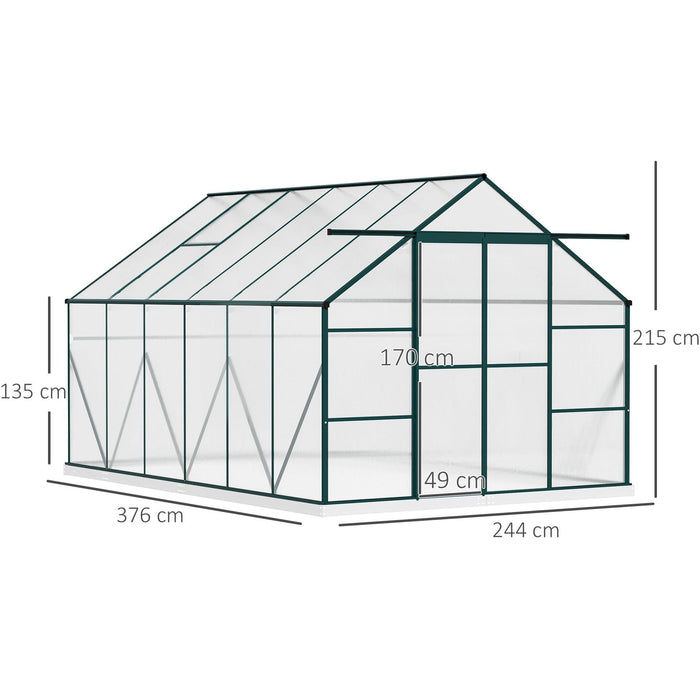 8x12ft Walk-in Polycarbonate Greenhouse Kit, Aluminium Frame