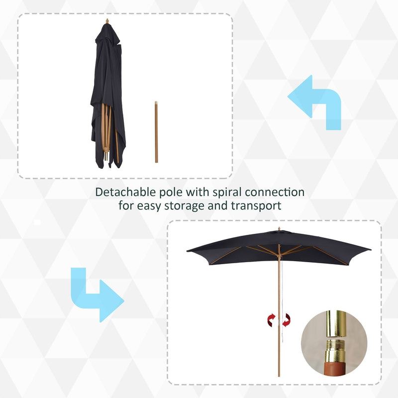 3x2m Large Wooden Patio Parasol