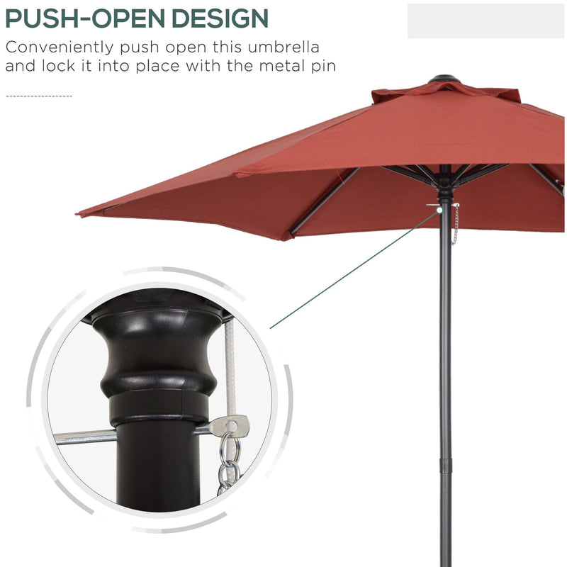 2m Outdoor Patio Parasol - Sun Shade, 6 Ribs Outsunny