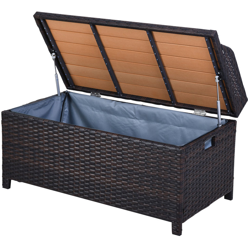 Rattan Garden Storage Box with Gas-Sprung Lid & Bench Seat