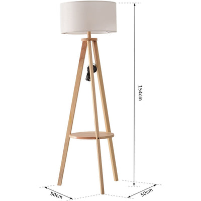 Free Standing Floor Lamp, Beige/Natural Wood Homcom