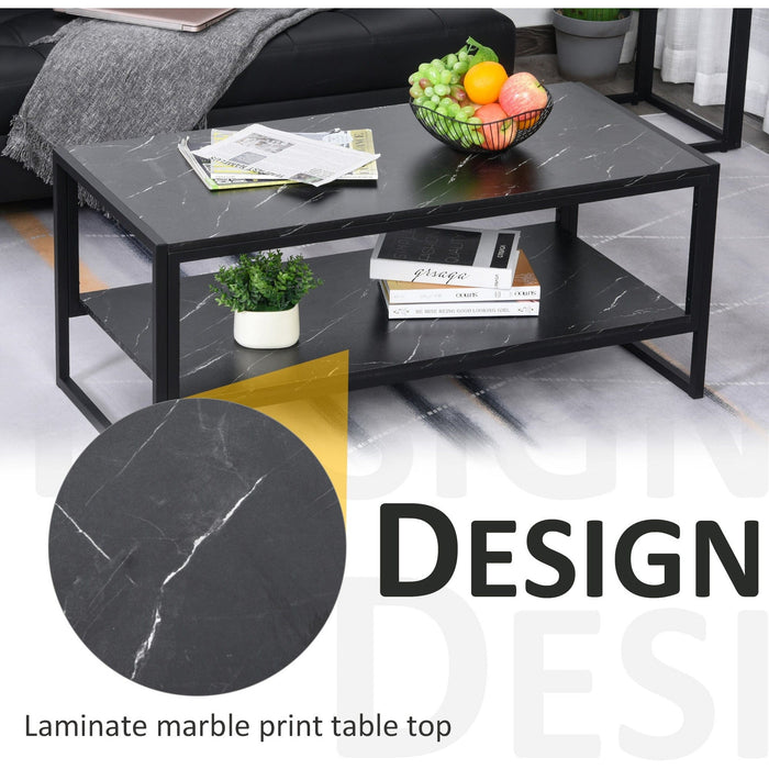 Two Tier Marble Print Coffee Table with Metal Frame