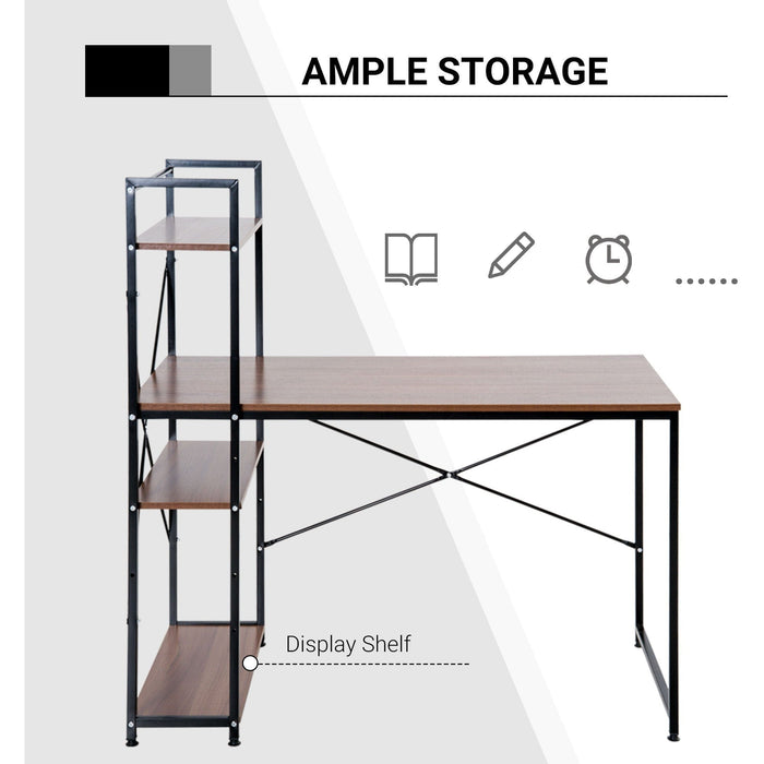 Industrial Style Computer Desk with Bookshelf, Metal Frame