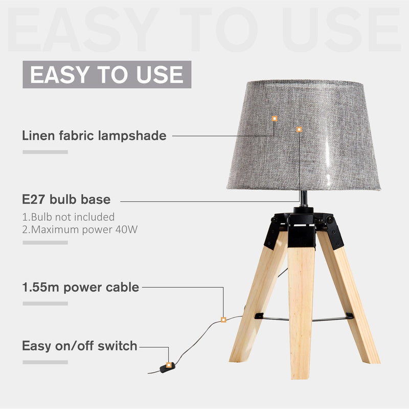 Wooden Tripod Table Lamp With Grey Shade