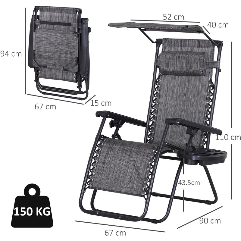 Folding Zero Gravity Chair, Cup Holder & Canopy Shade