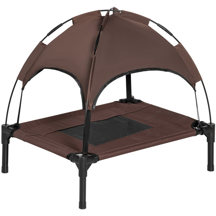 Small Raised Dog Bed with Canopy, Coffee - (61x46x62cm)