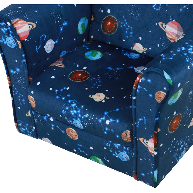 Kids' Blue Planet-Themed Armchair with Wooden Frame