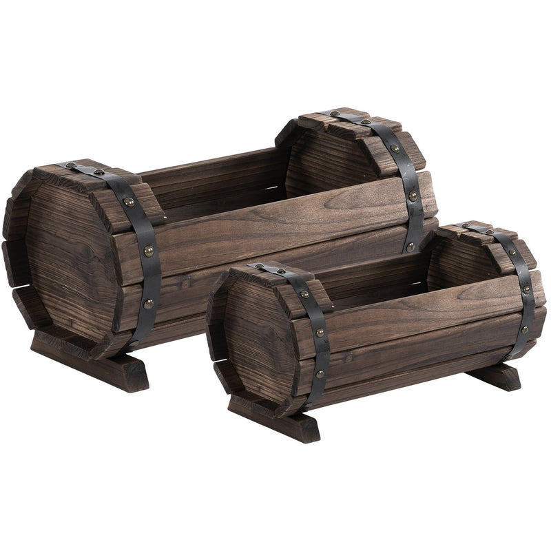 2pc Wooden Barrel Planter Outsunny
