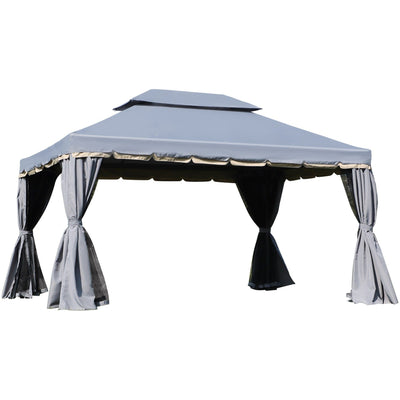 Metal Frame Gazebo With Sides, 3x4m, Grey Outsunny