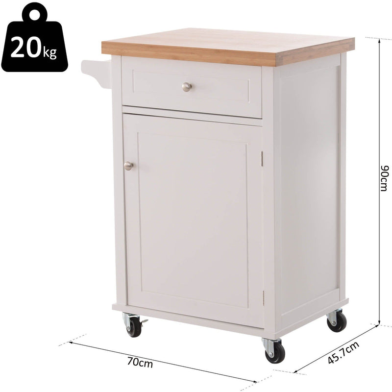 Kitchen Storage Trolley, Drawer, Cupboard, Towel Rail, White