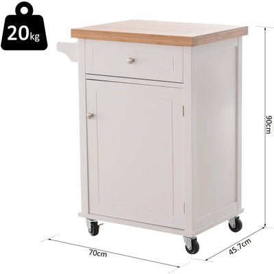 Kitchen Storage Trolley, Drawer, Cupboard, Towel Rail, White Homcom
