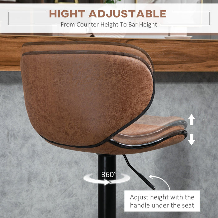 Set of 2 Kitchen Bar Stools, Brown Microfiber