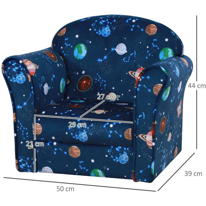Kids' Blue Planet-Themed Armchair with Wooden Frame