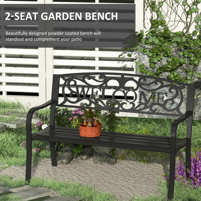 2 Seater Metal Garden Bench With Welcome Pattern