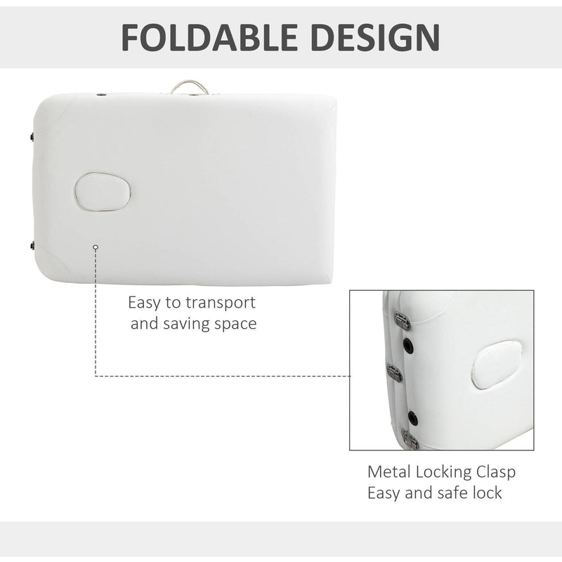Folding Massage Table, Aluminium, Headrest, Armrests, White