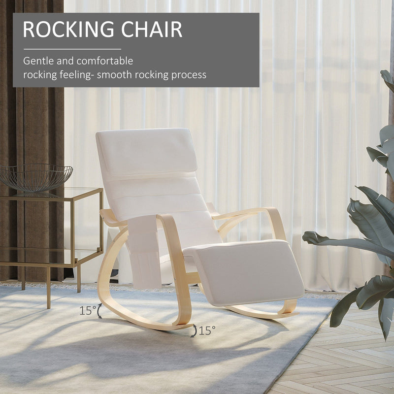 Cream White Rocking Lounge Chair With Footrest