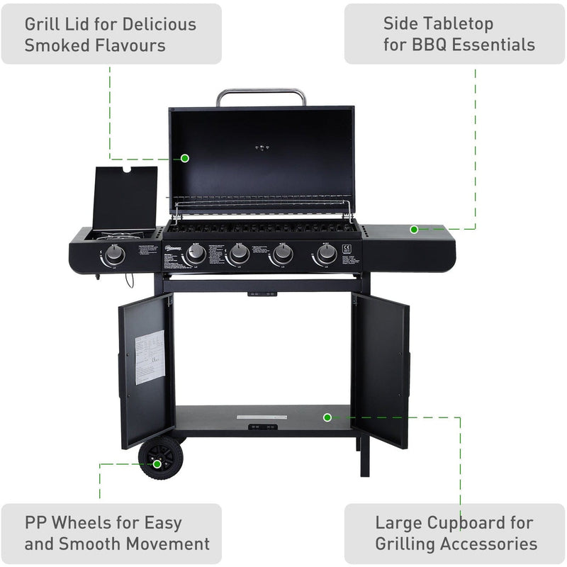 4 Burner Gas BBQ With Side Burner, Trolley with Storage