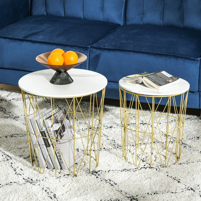 2pc Nesting Tables with Removable Tops, White Homcom