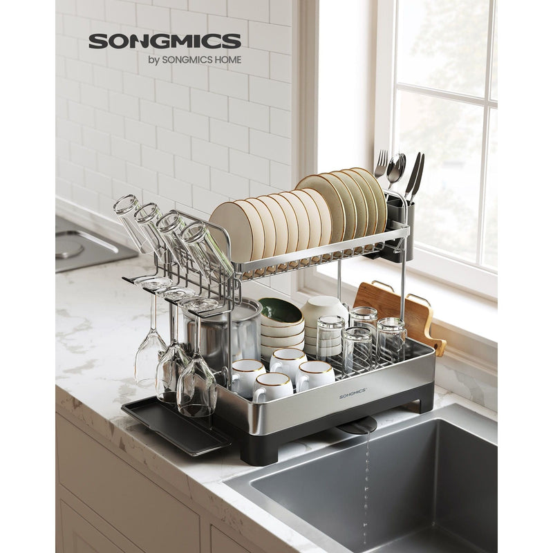 Songmics Stainless Steel Dish Drainer with Drip Tray 2 Tier
