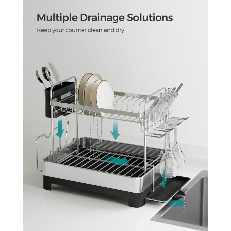 Songmics Stainless Steel Dish Drainer with Drip Tray 2 Tier