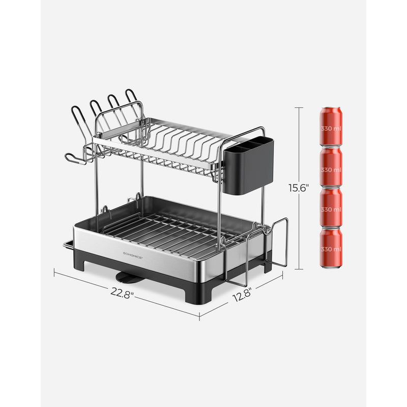 Songmics Stainless Steel Dish Drainer with Drip Tray 2 Tier