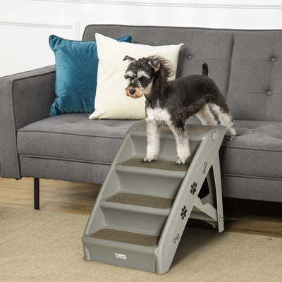 Grey 4-Step Pet Stairs (62x38x49.5cm) Pawhut