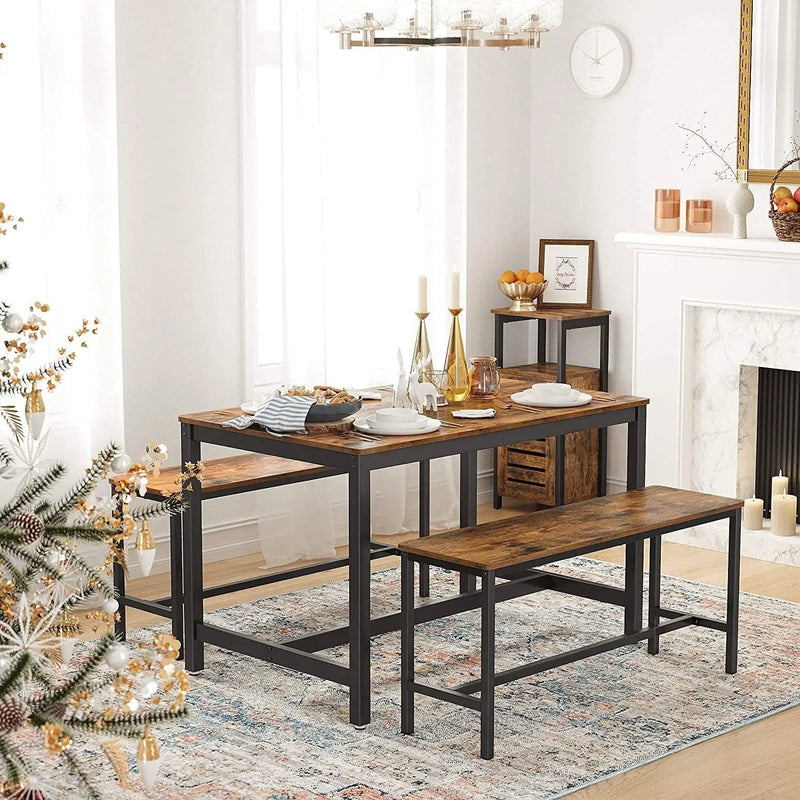 Industrial Style Dining Table by Vasagle (120x75x75cm) - Features a black steel frame and rustic brown wooden top