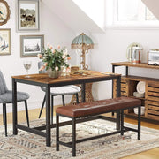 Industrial Style Dining Table by Vasagle (120x75x75cm) - Features a black steel frame and rustic brown wooden top