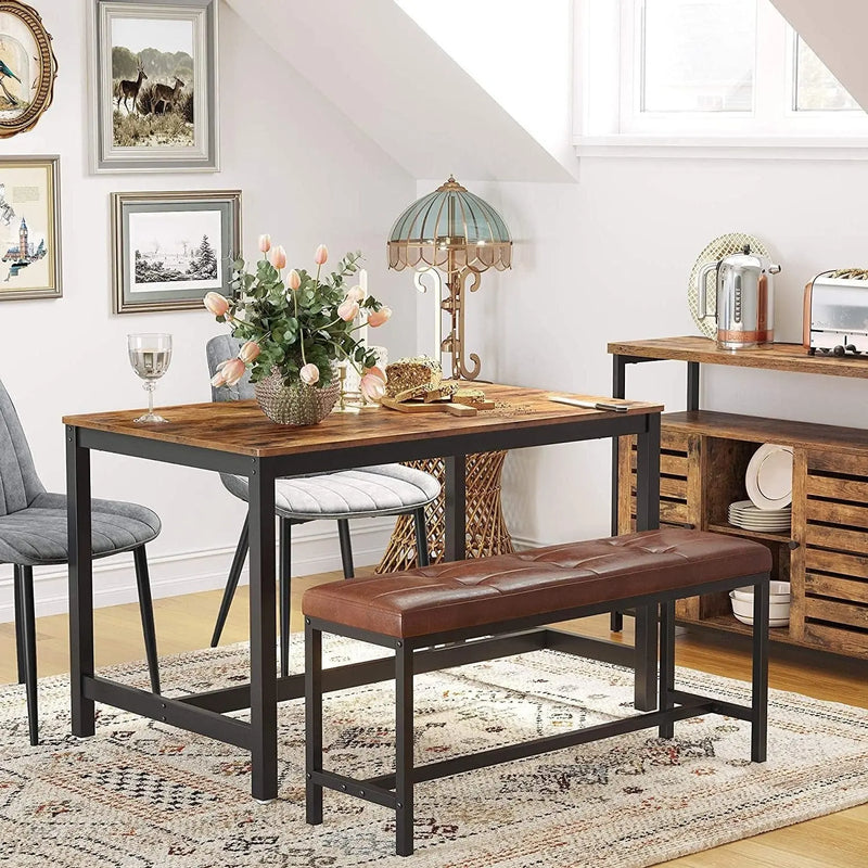 Industrial Style Dining Table by Vasagle (120x75x75cm) - Features a black steel frame and rustic brown wooden top