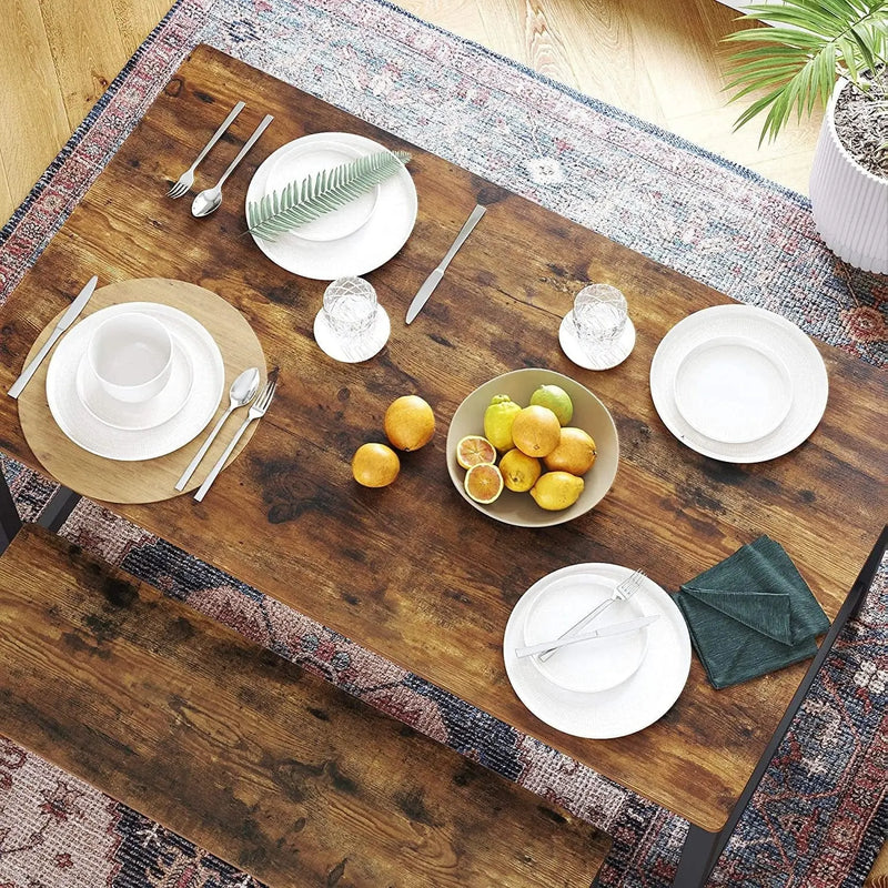 Industrial Style Dining Table by Vasagle (120x75x75cm) - Features a black steel frame and rustic brown wooden top