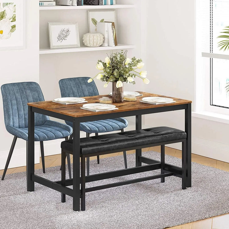 Industrial Style Dining Table by Vasagle (120x75x75cm) - Features a black steel frame and rustic brown wooden top