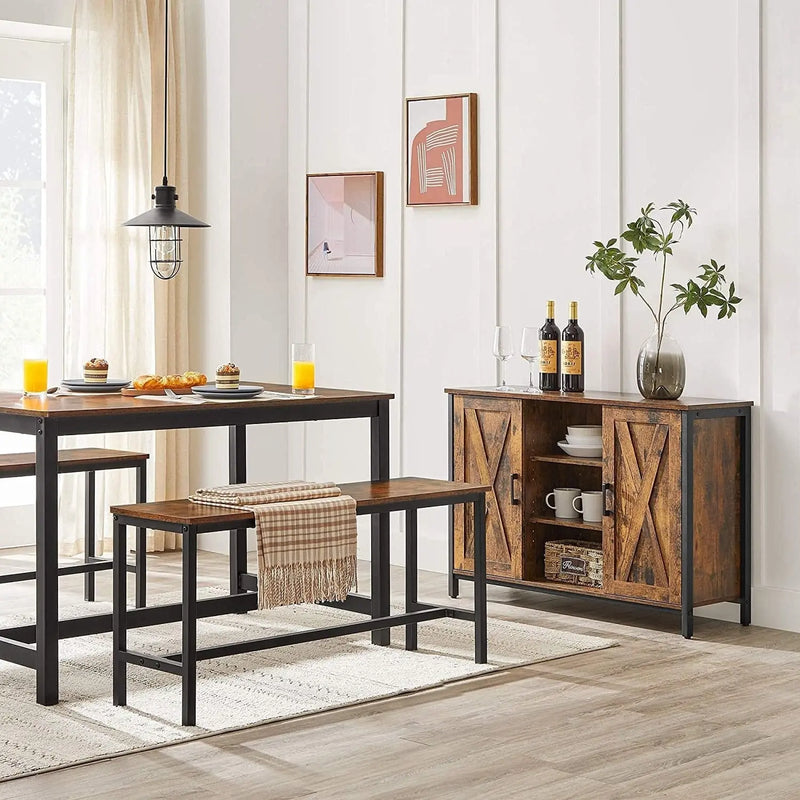 Industrial Style Dining Table by Vasagle (120x75x75cm) - Features a black steel frame and rustic brown wooden top