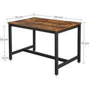 Industrial Style Dining Table by Vasagle (120x75x75cm) - Features a black steel frame and rustic brown wooden top