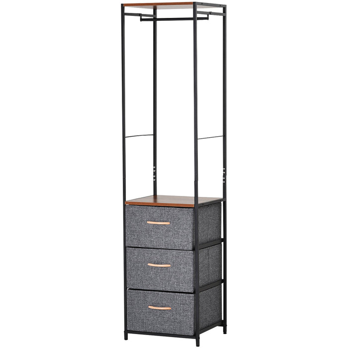 Steel Frame Chest of Drawers with Coat Rack, Black Brown