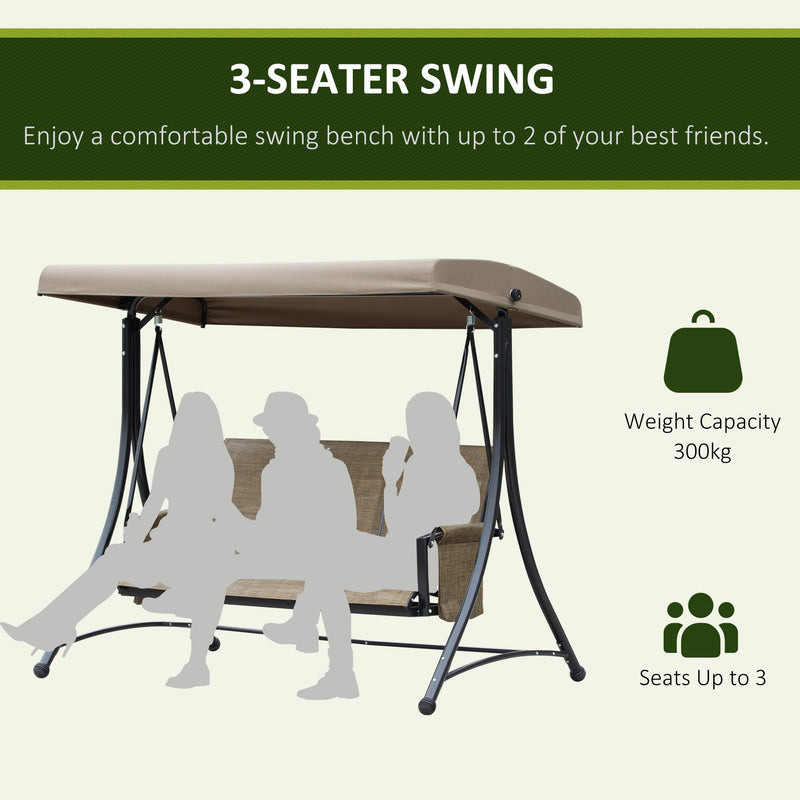 3 Person Garden Swing Chair With Side Pockets, Canopy Outsunny