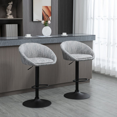 Adjustable Kitchen Bar Stools with Backs, Grey Leather Homcom