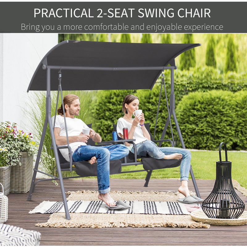 2 Seater Garden Swing Chair With Tilting Canopy & Storage Outsunny
