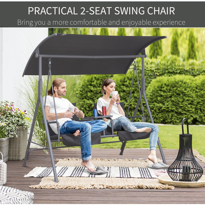 2 Seater Garden Swing Chair With Tilting Canopy & Storage