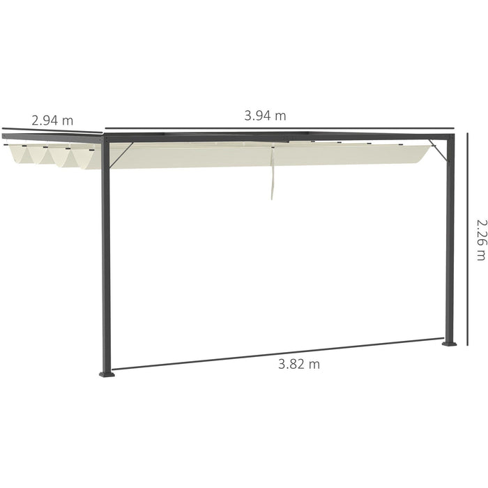Wall Mounted Metal Pergola With Retractable Roof, 4m, Beige