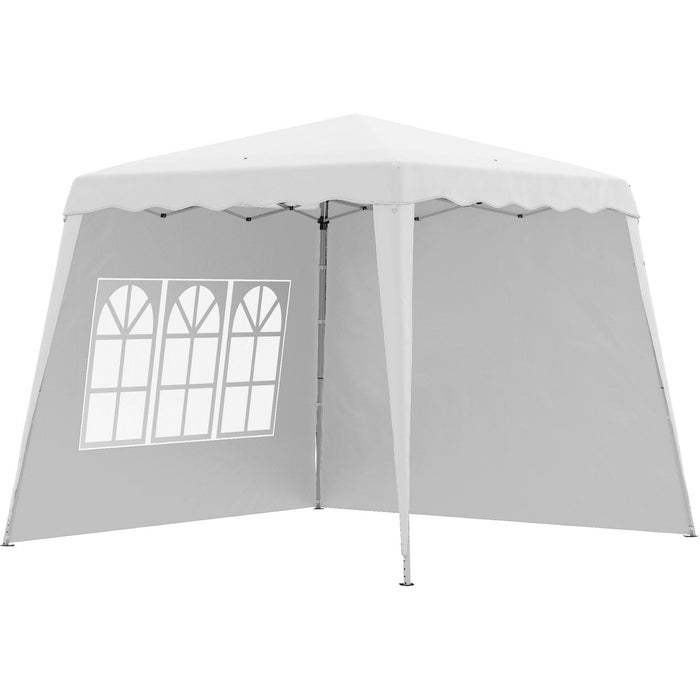 3x3 Pop Up Gazebo With 2 Sides, Slanted Legs, UV50+, White