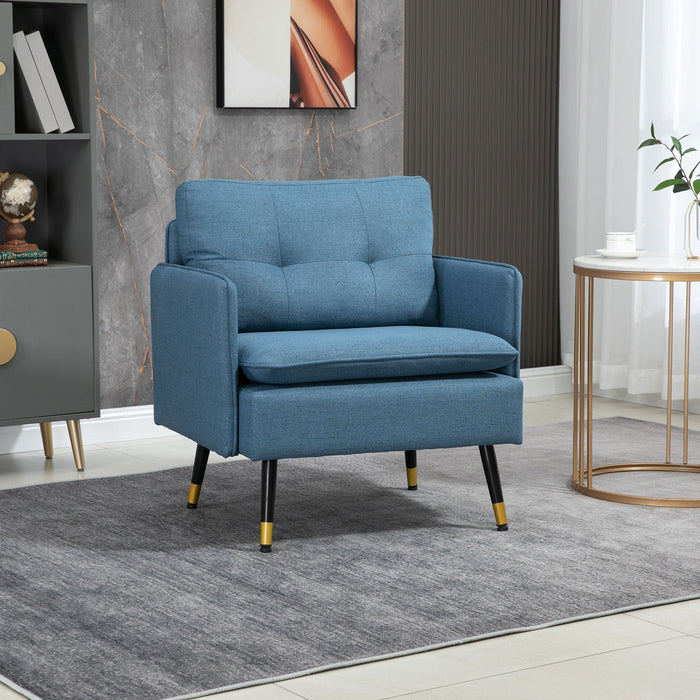 Modern Dark Blue Tufted Armchairs with Steel Legs