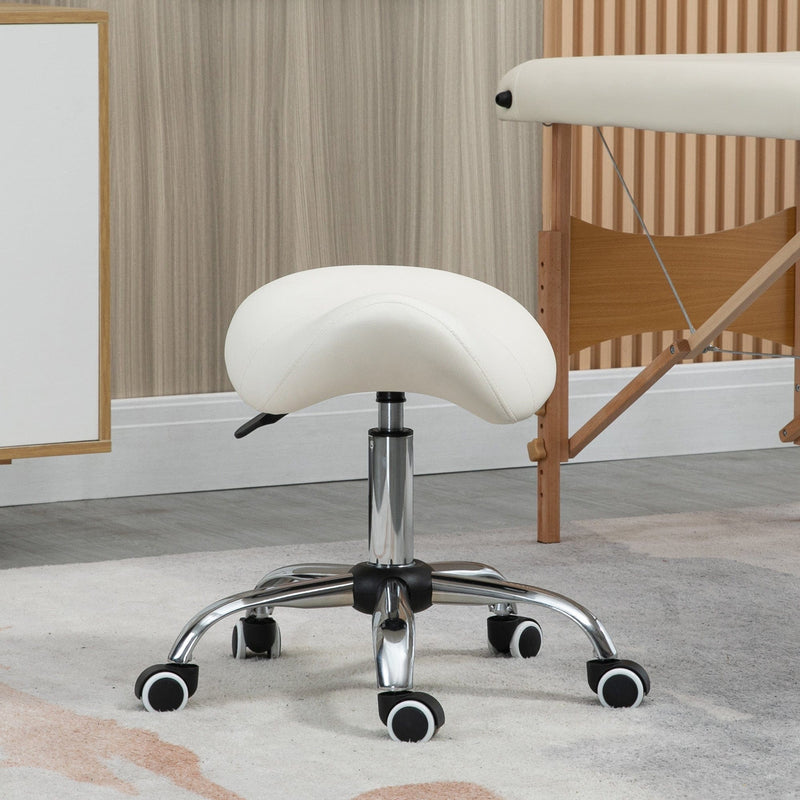Cream Cosmetic Salon Stool With Wheels