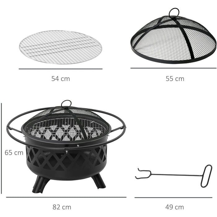 2-in-1 Outdoor Fire Pit BBQ Grill Patio Heater, Spark Guard