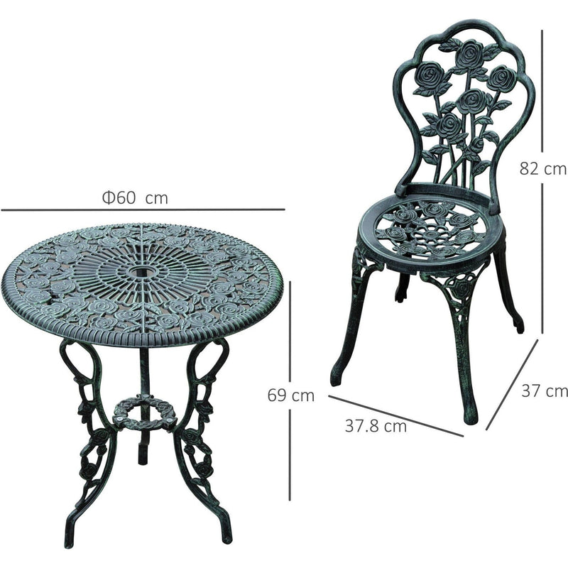 3 Piece Cast Aluminium Bistro Set, Green